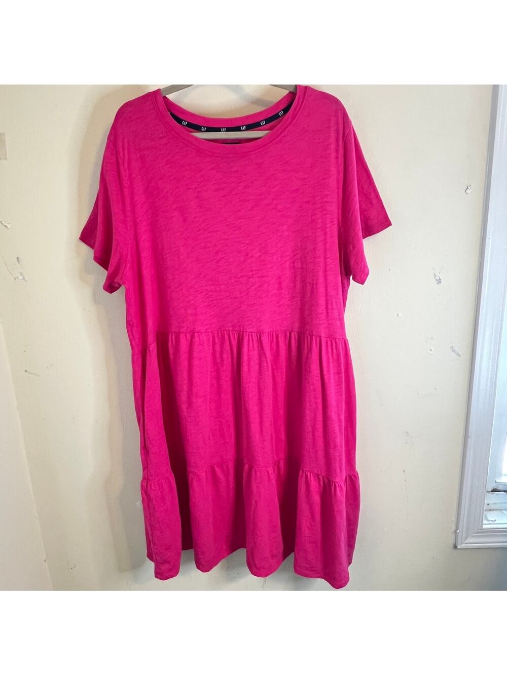 Gap Tiered T Shirt Dress XXL Hot Pink Pockets 100% Cotton Casual Feminine